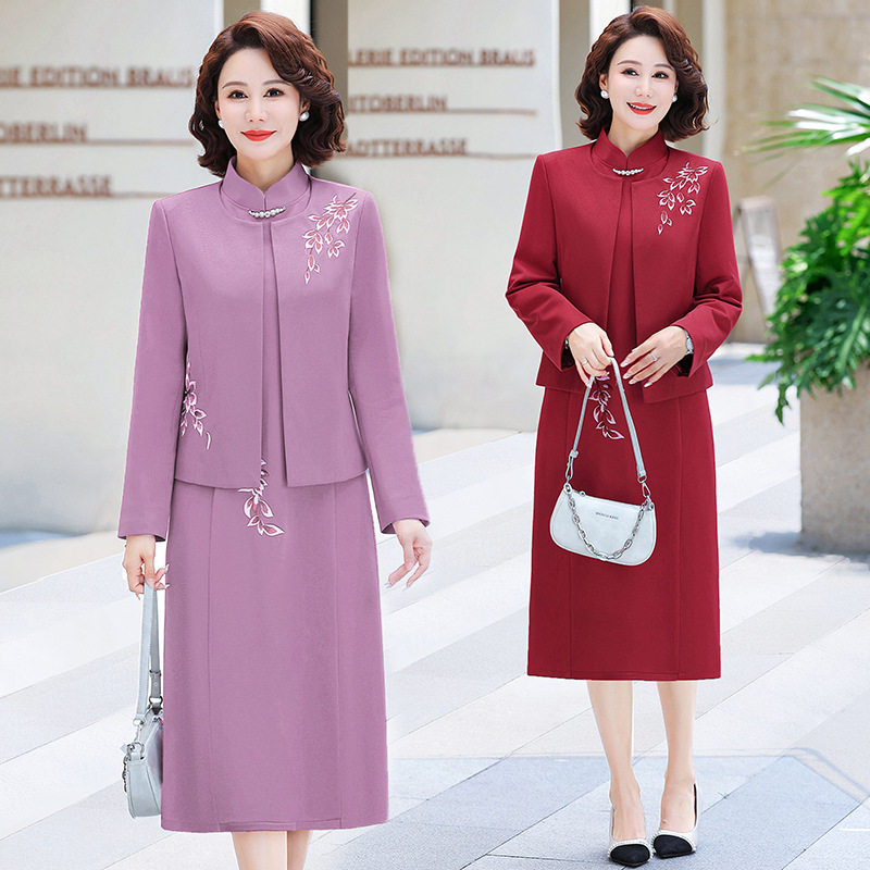 喜婆婆婚宴装气质结婚礼服中老年妈妈春秋阔太太连衣裙两件套