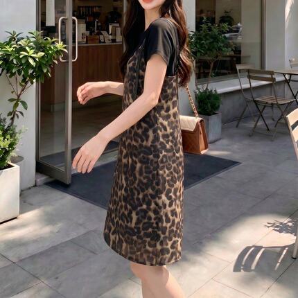 2026夏季新款休闲假两件连衣裙女显高显瘦时尚气质豹裙子