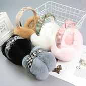 韩版 耳罩女冬季 保暖耳套折叠可爱千鸟格耳包小清新女生耳捂子耳暖