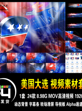 美国大选驴象之争民主党共和党LOGO星条旗 动态背景高清视频素材