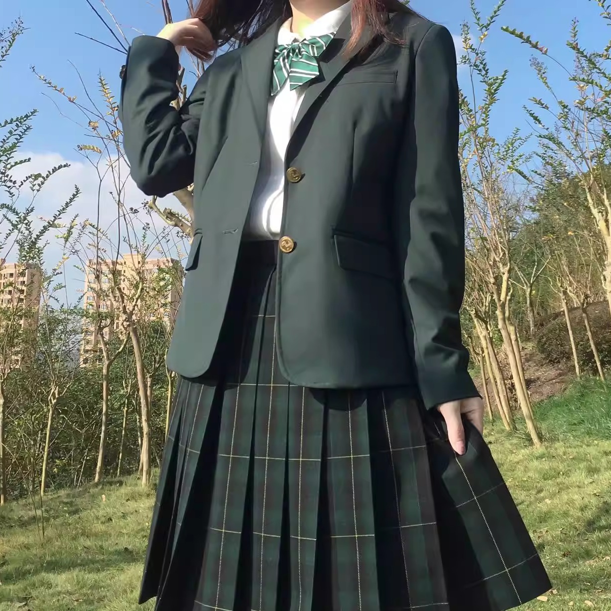 【深夜幻境】#云杉#墨绿格JK制服裙优等生英伦高校学生百褶裙现货