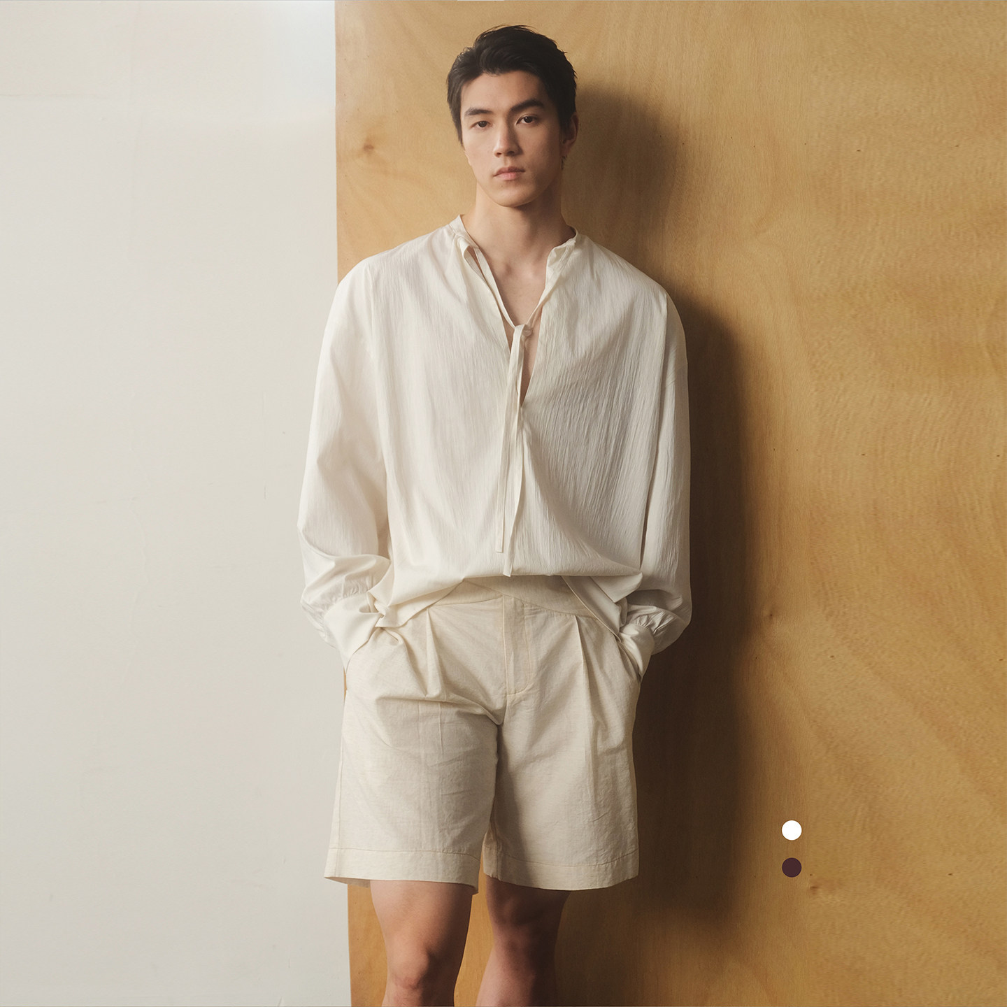 SouthStudio飘带衬衫无性别26夏新款慵懒度假风半开胸长袖衬衫