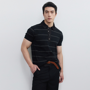 Lumen South Studio短袖Polo男条纹26夏新双色绸缎翻领拼接半开襟