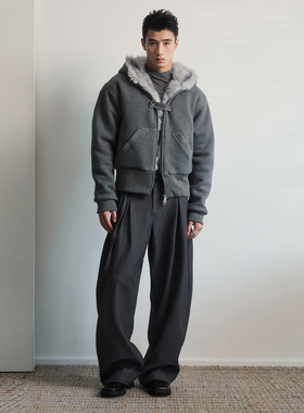 SouthStudio外套内里全毛开襟连帽双侧插兜25冬上新保暖灰色上衣