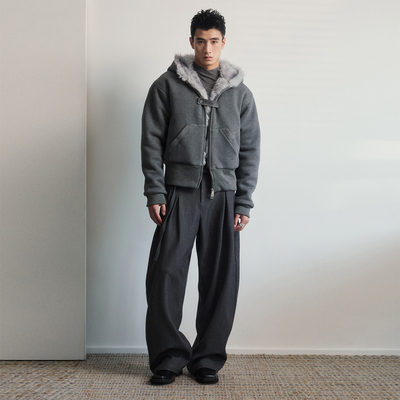 SouthStudio外套内里全毛开襟连帽双侧插兜25冬上新保暖灰色上衣