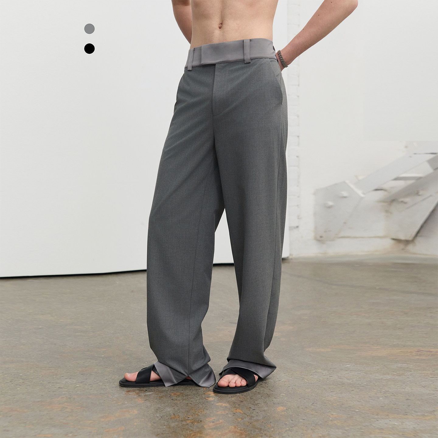 southstudio西裤男女无性别腰头拼接绸缎双色26春夏休闲裤长裤