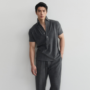 SouthStudio短袖男26夏新款半开襟套头毛巾面感弹性休闲黑灰Polo