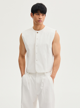 South Studio白色马甲25春夏新款商务休闲男女同款纯白圆领马甲