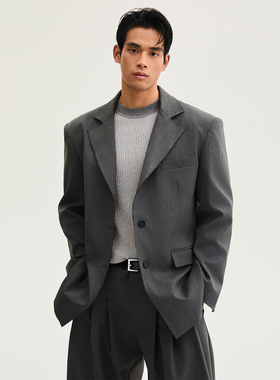 SouthStudio西装灰色男女同款25秋毛边剪裁设计宽松单排扣西服
