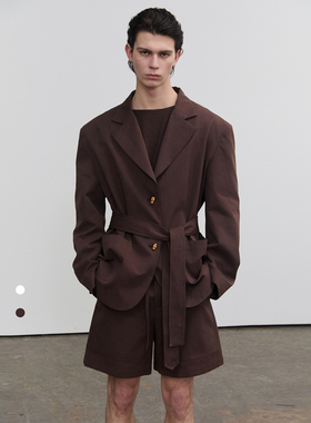 SouthStudio棉麻西装无性别26春上新竹节扣系腰带双色休闲西服