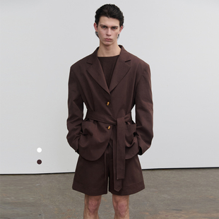 SouthStudio棉麻西装无性别26春上新竹节扣系腰带双色休闲西服