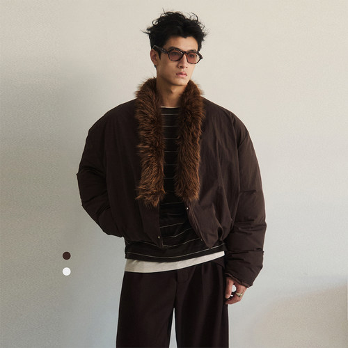 SouthStudio羽绒服男女同款90白鸭绒可调节毛领25冬双色短款外套