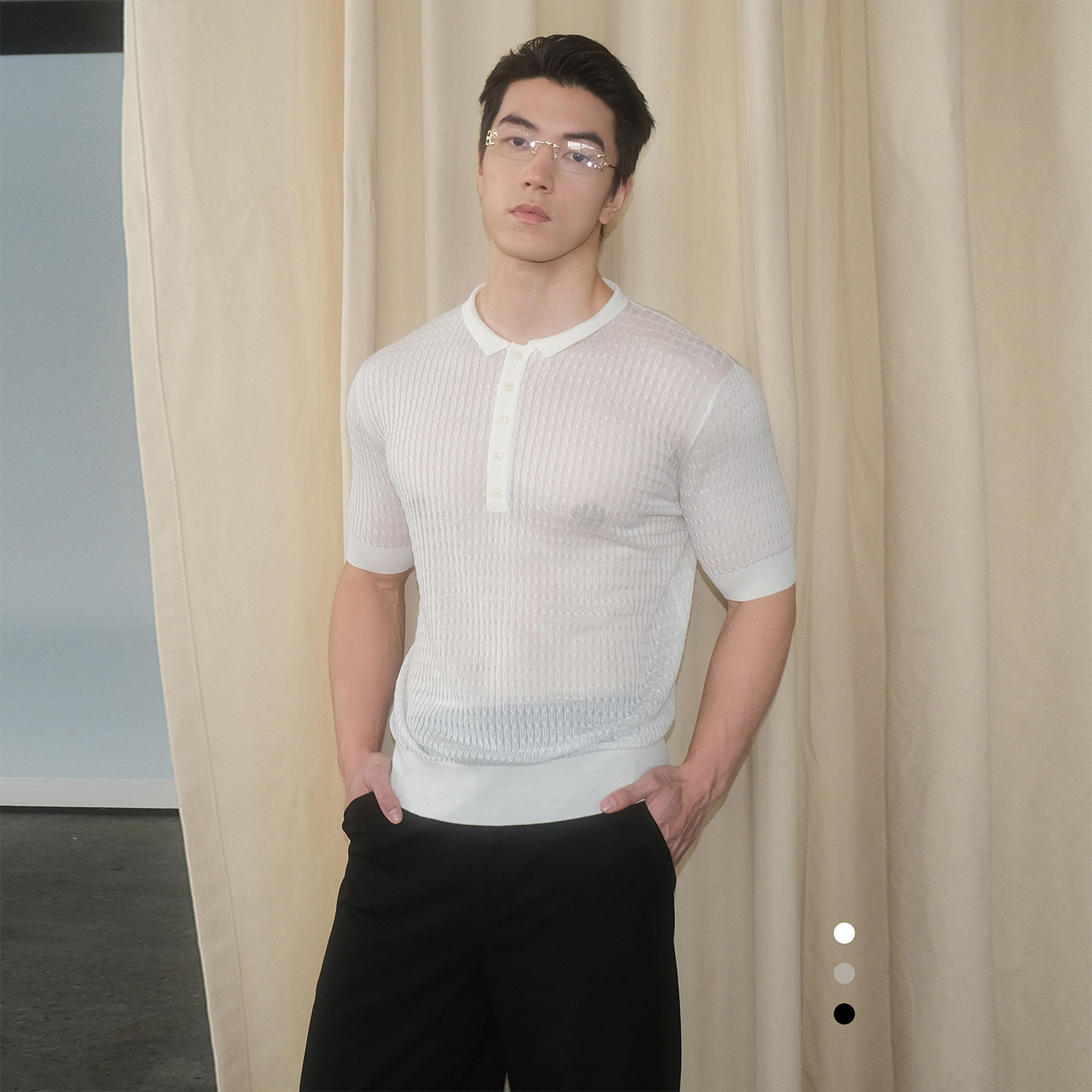 SouthStudio短袖男26夏新款扭针麻花三色贴肤天丝针织Polo半袖