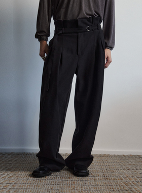 SouthStudio西裤男女同款荷花腰25冬边可调节双色多褶休闲长裤