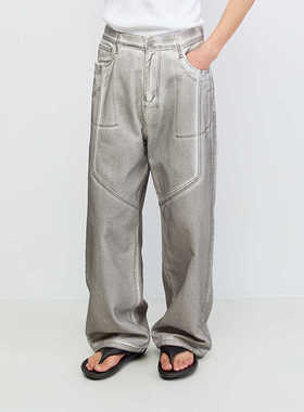 southstudio白色脏脏长裤25新款宽松做旧喷墨复古宽松硬挺长裤