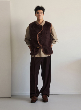 SouthStudio马甲仿貂毛棕色不规则扣边设计26春新款无袖毛背心