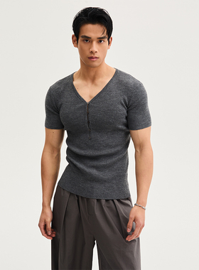 SouthStudio针织短袖深V领半开襟套头黑灰双色26春夏新款半袖