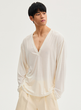 SouthStudio衬衫长袖半开衫男女同款26春夏款天丝深V可弹力上衣