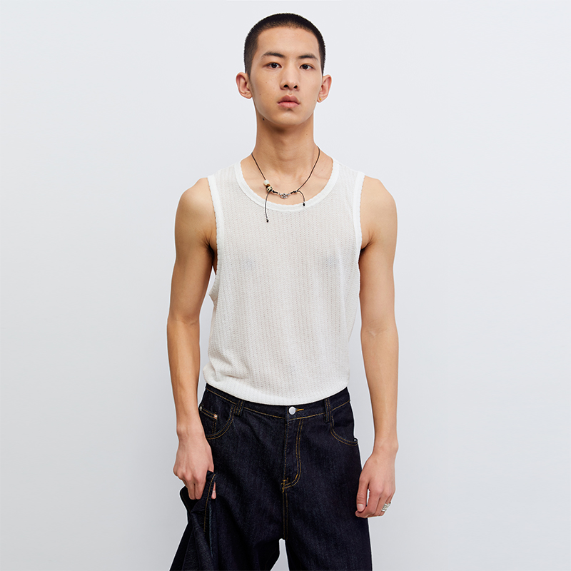 Southstudio背心镂空花雕纹案25夏季款男女同款宽松白色半透背心