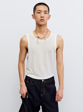 Southstudio背心镂空花雕纹案25夏季款男女同款宽松白色半透背心