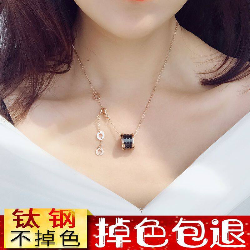日韩简约玫瑰金陶瓷弹簧项链女男项链
