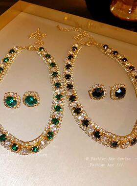 镶钻方形几何项链欧美小众