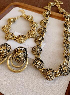 狮子头拼接项链套装港风复