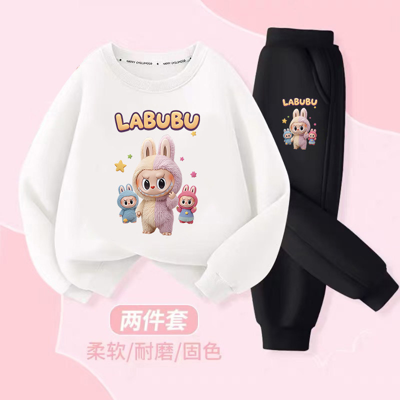 拉布布秋冬新款圆领长袖卫衣套装男女童洋气休闲百搭儿童装两件套