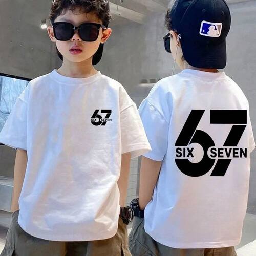 跨境热销67six seven儿童纯棉T恤卡通透气亲肤男女童百搭短袖上衣