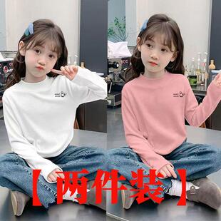 T恤保暖内搭磨毛上衣服 打底长袖 女童圆领双面德绒打底衫 秋冬新款
