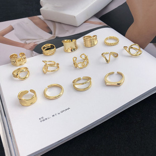 学生简约开口食指环 欧美个性 金色复古戒指女925银高级感韩版