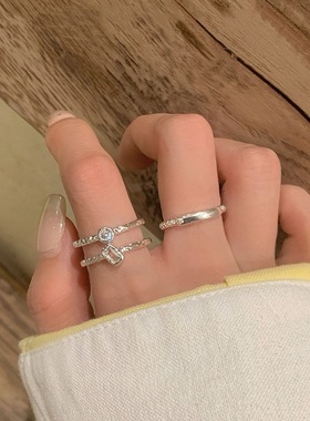 甜酷几何叠戴戒指女双层线条简约冷淡风开口指环网红气质食指戒潮