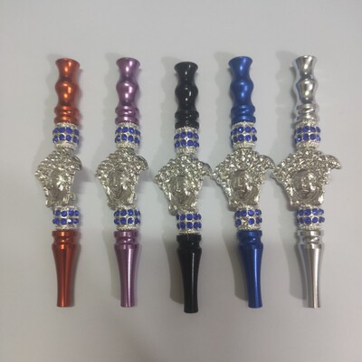 女王人头镶嵌人造闪光白钻咬嘴配件铝烟嘴pipes磨烟器阿拉伯