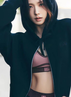 25秋季lo金智秀男女同款运动健身抽绳连帽休闲时尚宽松卫衣外套