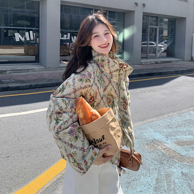 巨好看油画面包服棉衣外套女短款