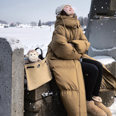 韩版宽松连帽长款羽绒服