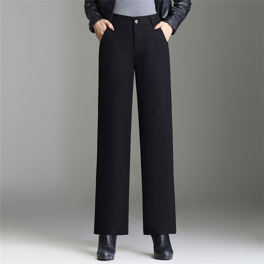 毛呢裤子女直筒裤秋冬季宽松显瘦