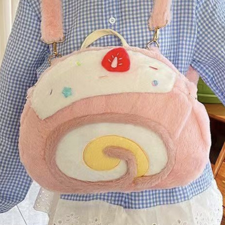 瑞士卷毛绒双肩包女生lolita包包可爱背包大容量斜挎包洛丽塔书包