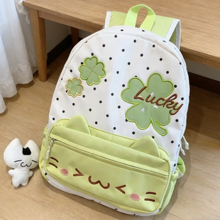 日系幸运四叶草小猫耳朵书包可爱萌系学生软妹双肩包高颜值背包女
