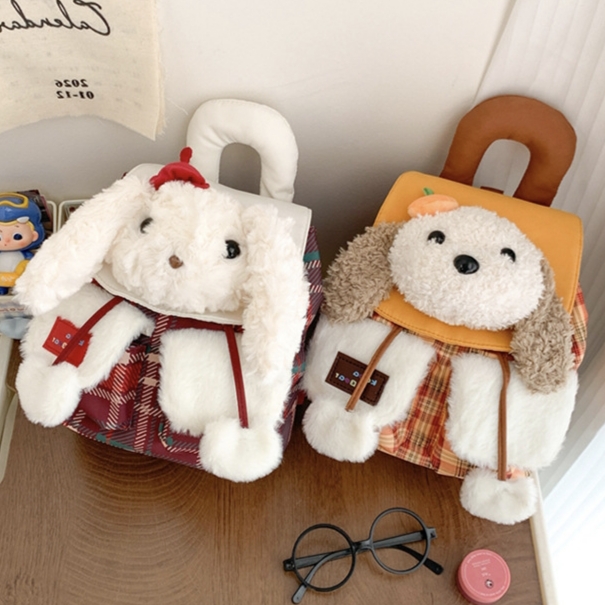 秋冬毛茸茸卡通可爱兔子双肩包毛绒小熊背包学院风少女学生书包女