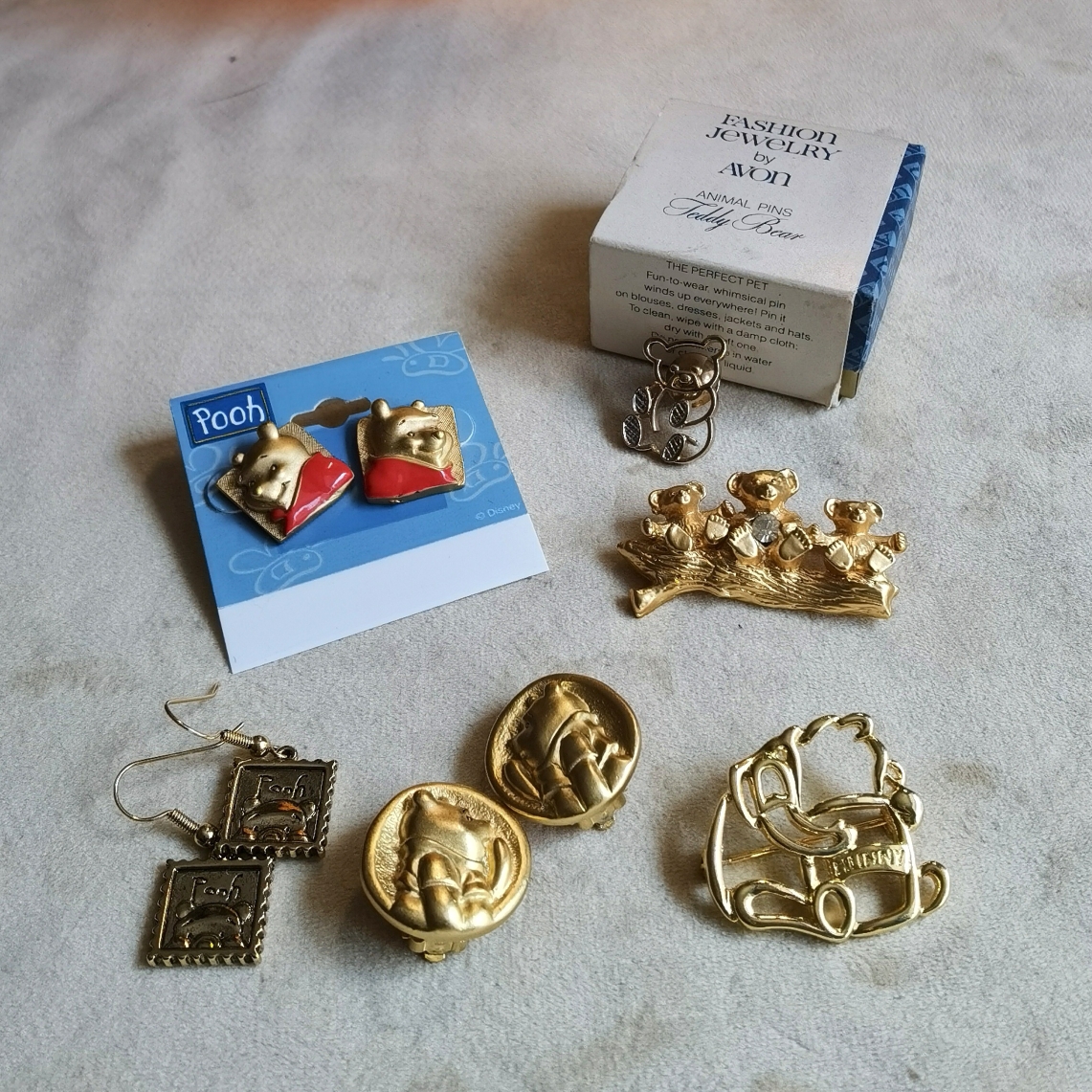 中古首饰 小熊一组 耳夹/耳钉/胸针 迪士尼 Avon 成色好 不退换