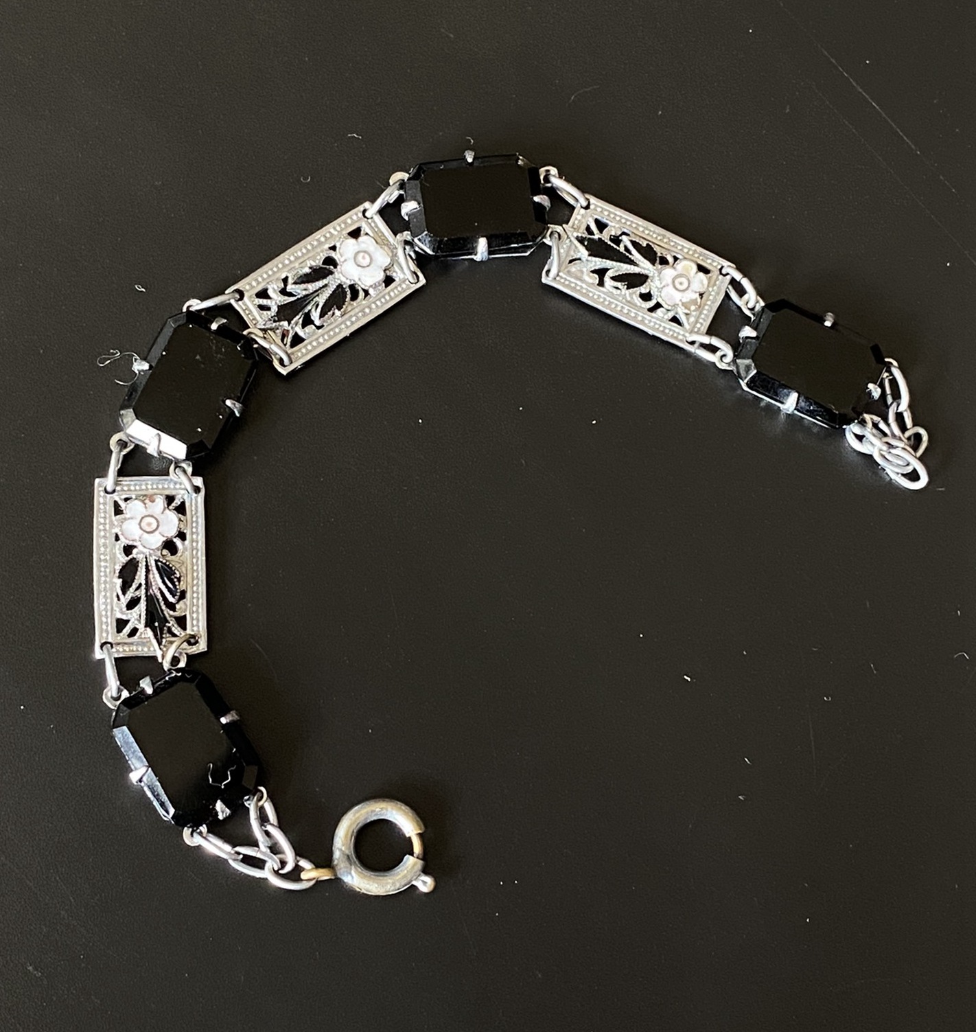 中古饰品首饰Vintage ArtDeco 新艺术风格黑白手链（不退不换）