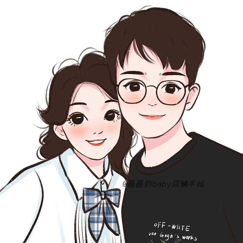 手绘卡通q版微信情侣头像定制真人照片变漫画人物形象logo设计