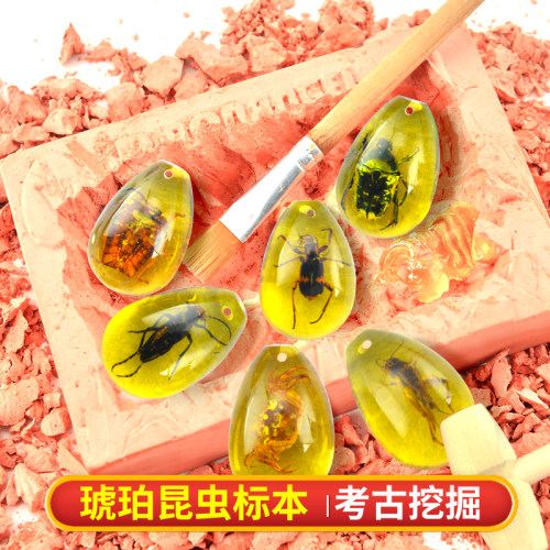 儿童考古挖掘玩具化石标本琥珀昆虫食玩盲盒男女孩手工寻宝石宝藏