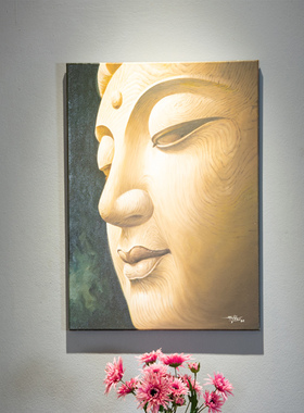东南亚风格泰式佛头装饰画佛堂茶室佛像挂画书房玄关背景墙壁挂画
