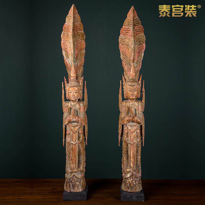 泰国进口工艺品东南亚风格木雕站立佛像摆件泰式会所餐厅飞天摆件