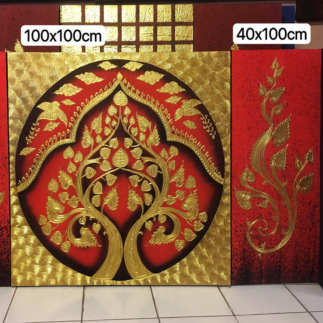 新泰宫装！东南亚风格泰式金箔画客厅玄关装饰画纯手绘富贵菩提树