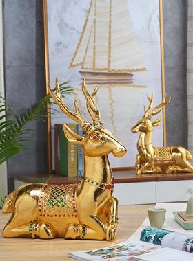 泰式东南亚风格金色鹿摆件一对