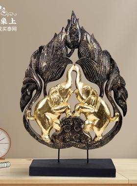 东南亚风格实木雕刻金箔大象摆件