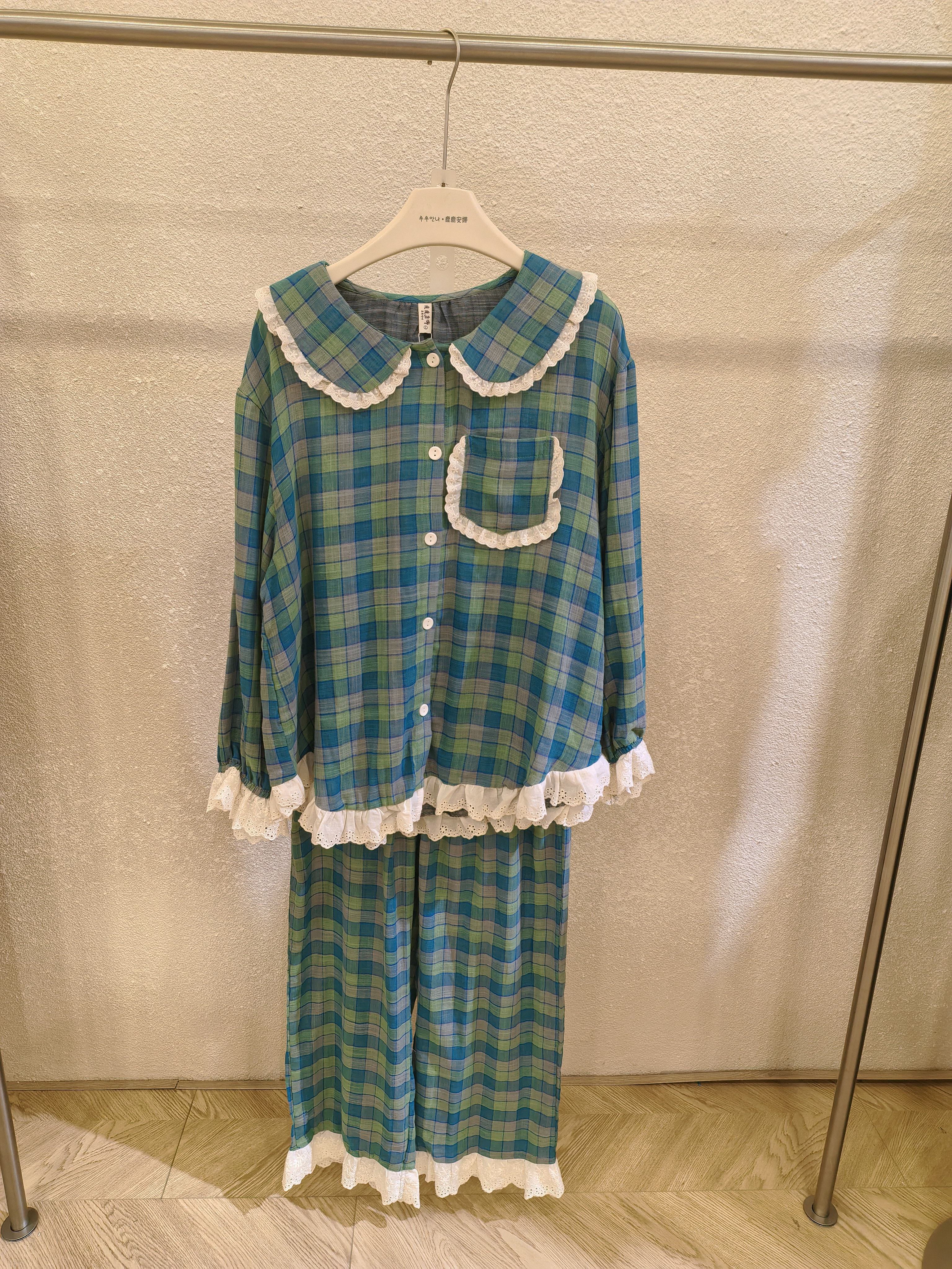 鹿鹿安娜春秋女款梭织棉娃娃领开衫长袖家居服睡衣3080